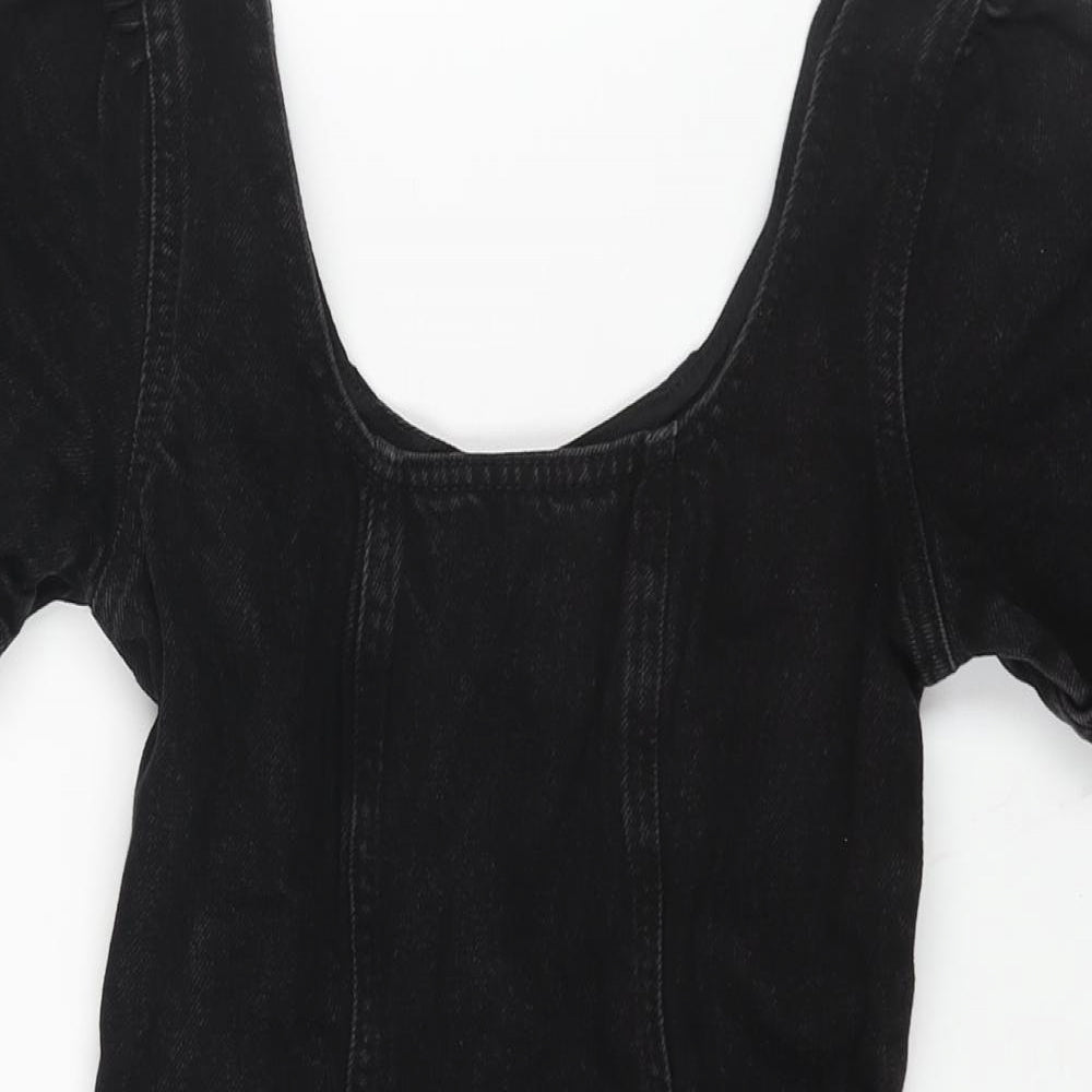 Denim & Co. Womens Black Cotton A-Line Size 6 Scoop Neck Zip - Raw Hem