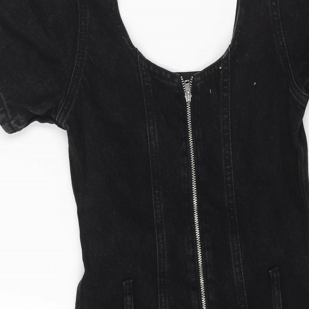 Denim & Co. Womens Black Cotton A-Line Size 6 Scoop Neck Zip - Raw Hem