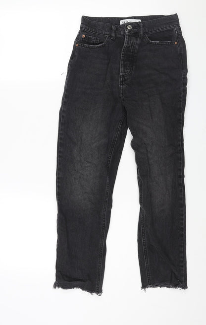 Zara Womens Black Cotton Mom Jeans Size 6 L24 in Regular Zip