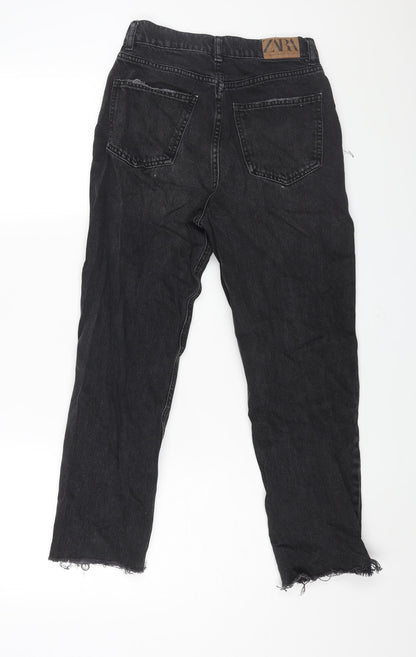 Zara Womens Black Cotton Mom Jeans Size 6 L24 in Regular Zip