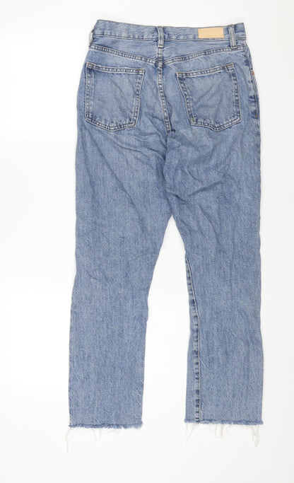 Mango Womens Blue Cotton Straight Jeans Size 6 L28 in Regular Button - Raw Hem