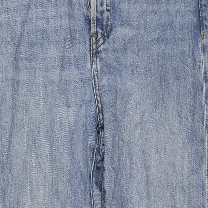Mango Womens Blue Cotton Straight Jeans Size 6 L28 in Regular Button - Raw Hem