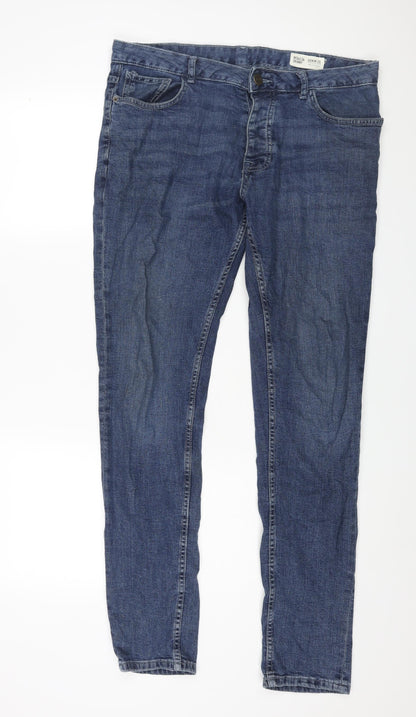 Denim & Co. Mens Blue Cotton Skinny Jeans Size 34 in L34 in Regular Zip