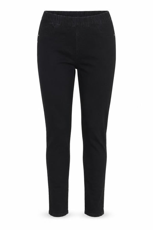Front view of Denim & Co. women’s black cotton jegging jeans, size UK 10, 31-inch leg regular