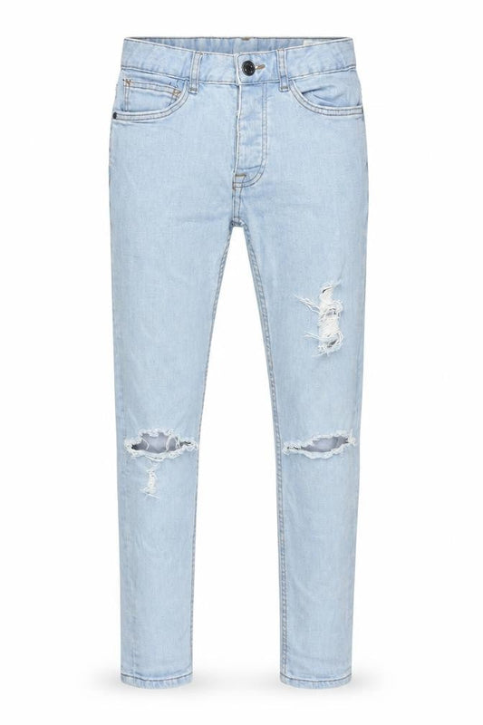 Front view of Denim & Co. men’s blue cotton skinny jeans, size 28, in, 30-inch leg regular button