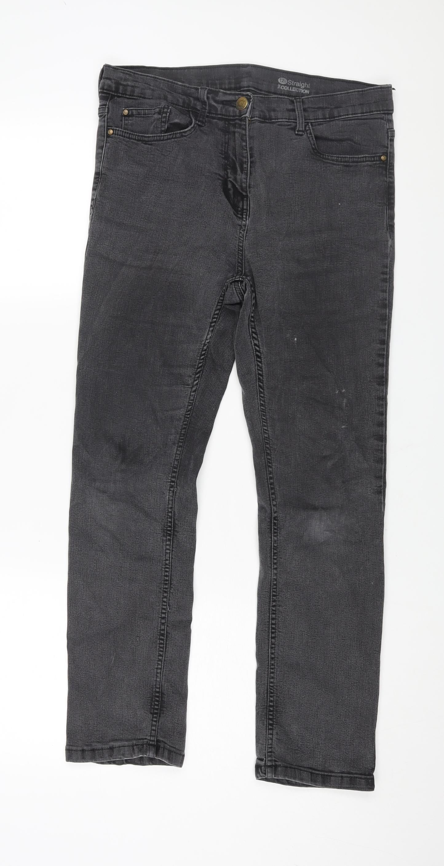 Debenhams Womens Grey Cotton Straight Jeans Size 12 L26 in Regular Zip