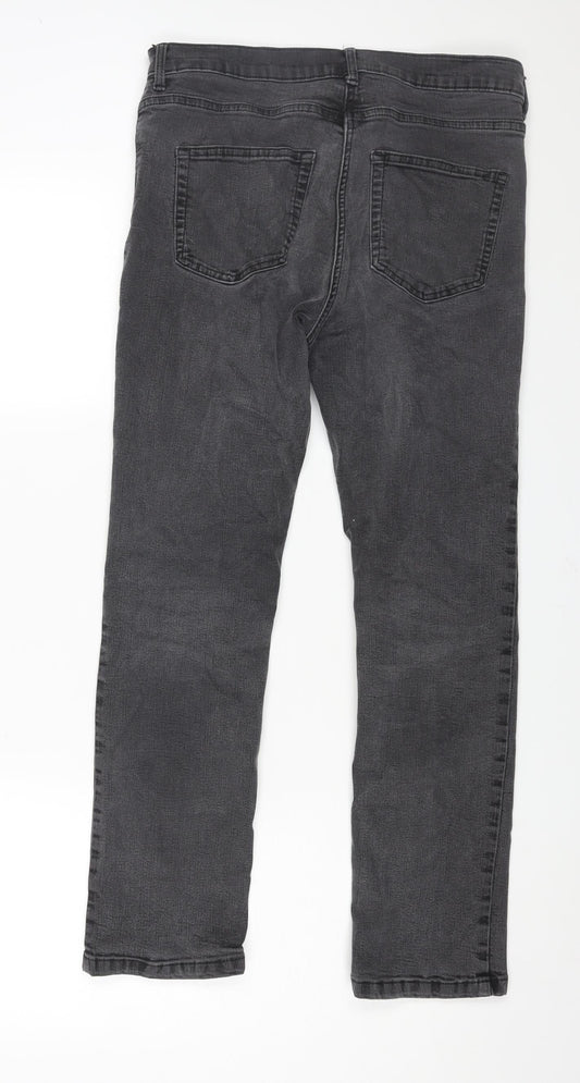 Debenhams Womens Grey Cotton Straight Jeans Size 12 L26 in Regular Zip