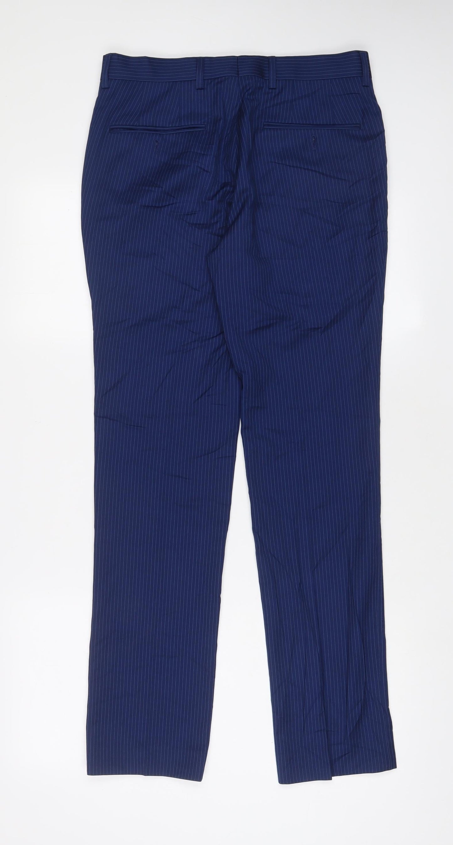 6th Sense Mens Blue Striped Polyester Trousers Size 30 in L31 in Regular Hook & Eye