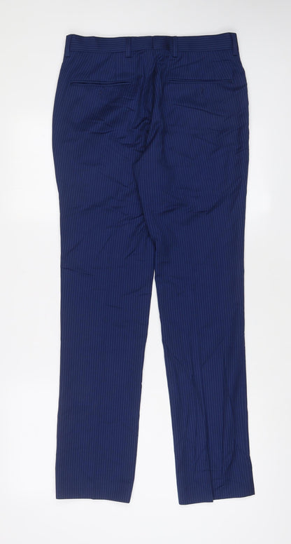 6th Sense Mens Blue Striped Polyester Trousers Size 30 in L31 in Regular Hook & Eye