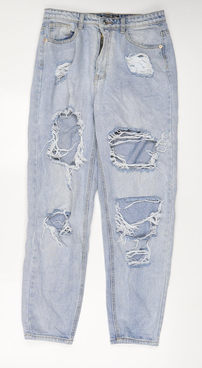 PRETTYLITTLETHING Womens Blue Cotton Mom Jeans Size 12 L30 in Regular Zip