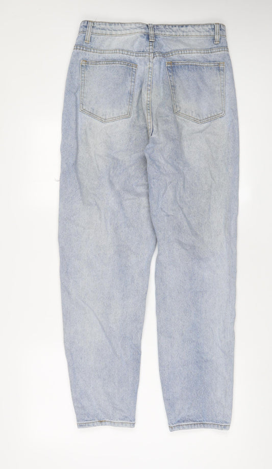 PRETTYLITTLETHING Womens Blue Cotton Mom Jeans Size 12 L30 in Regular Zip