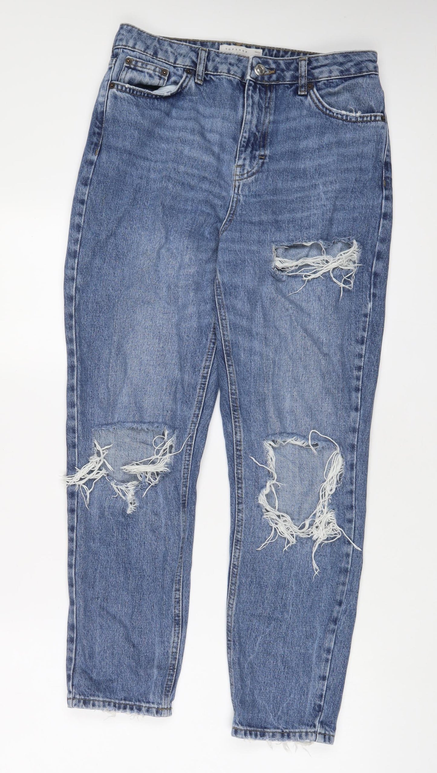 Topshop Womens Blue Cotton Mom Jeans Size 30 in L30 in Regular Zip
