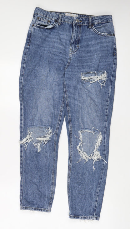Topshop Womens Blue Cotton Mom Jeans Size 30 in L30 in Regular Zip