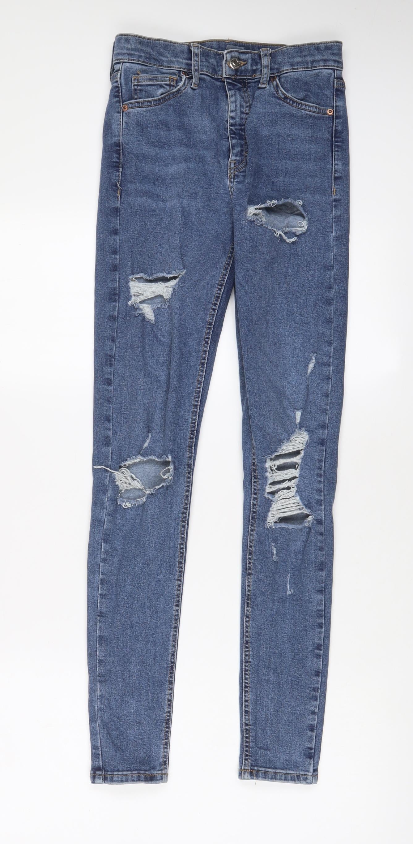 Topshop Womens Blue Cotton Skinny Jeans Size 26 in L34 in Regular Zip