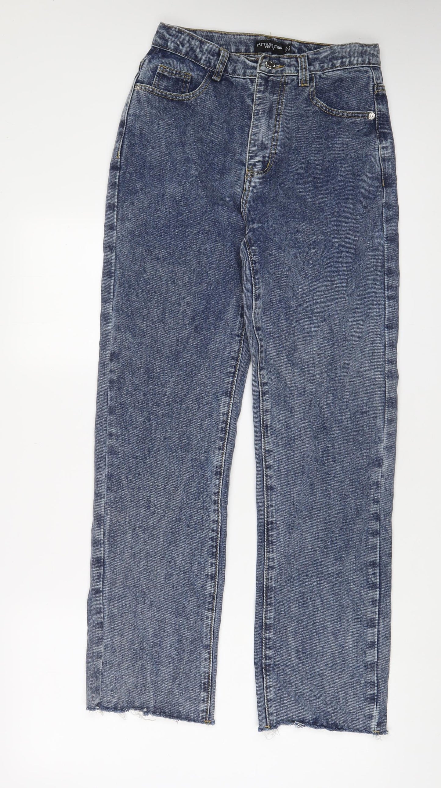 PRETTYLITTLETHING Womens Blue Cotton Straight Jeans Size 8 L29 in Regular Zip