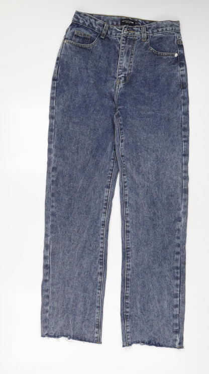 PRETTYLITTLETHING Womens Blue Cotton Straight Jeans Size 8 L29 in Regular Zip