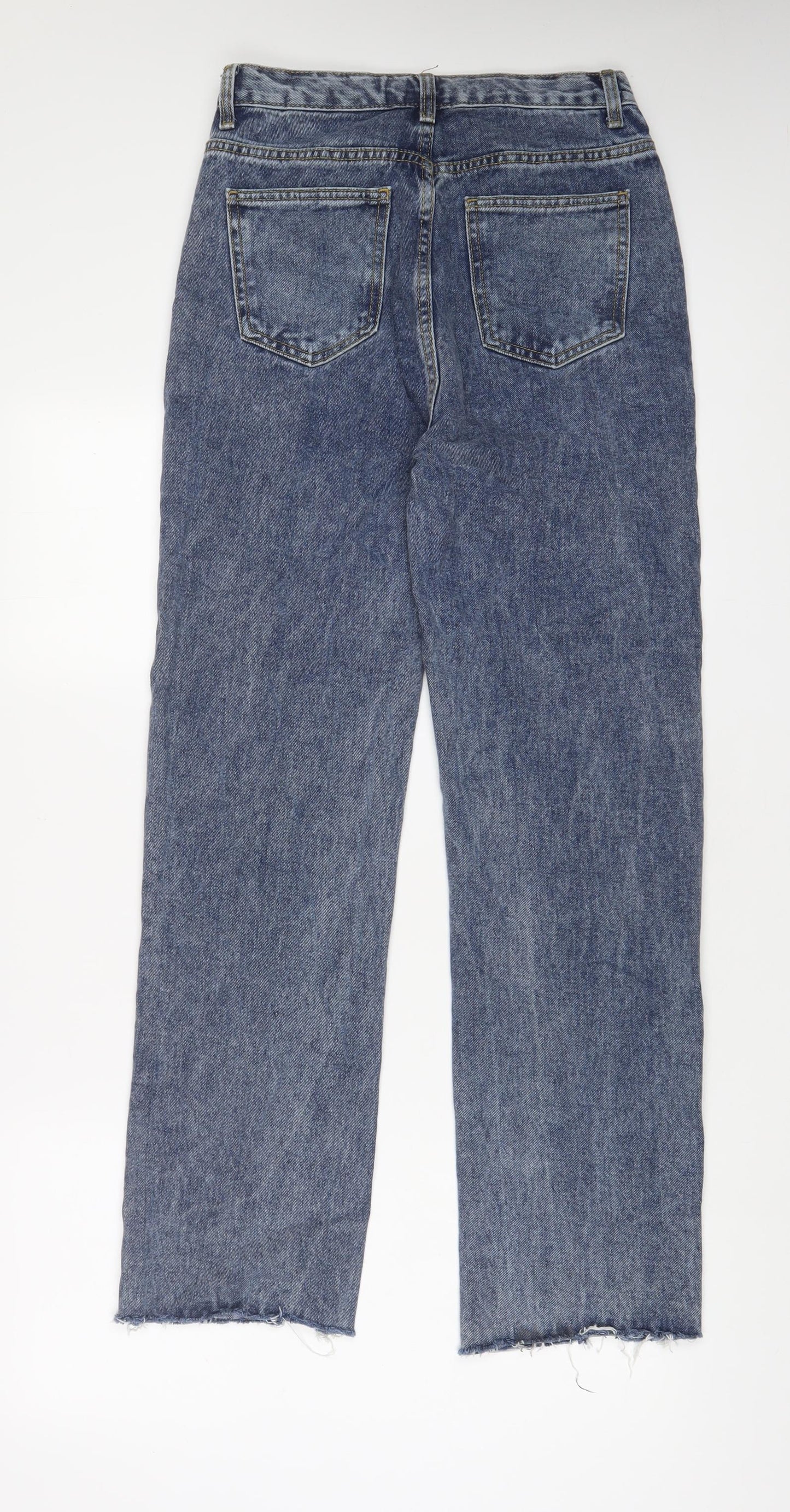 PRETTYLITTLETHING Womens Blue Cotton Straight Jeans Size 8 L29 in Regular Zip