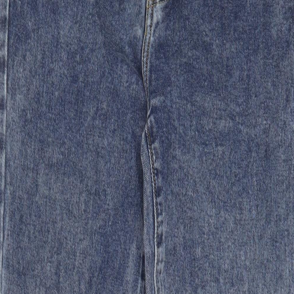PRETTYLITTLETHING Womens Blue Cotton Straight Jeans Size 8 L29 in Regular Zip