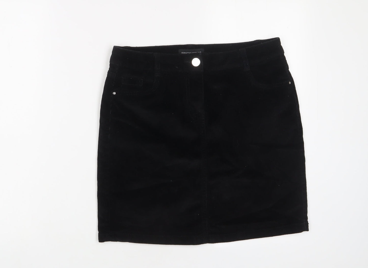 Dorothy Perkins Womens Black Cotton A-Line Skirt Size 8 Zip