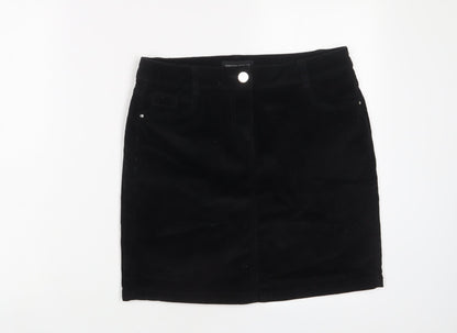 Dorothy Perkins Womens Black Cotton A-Line Skirt Size 8 Zip