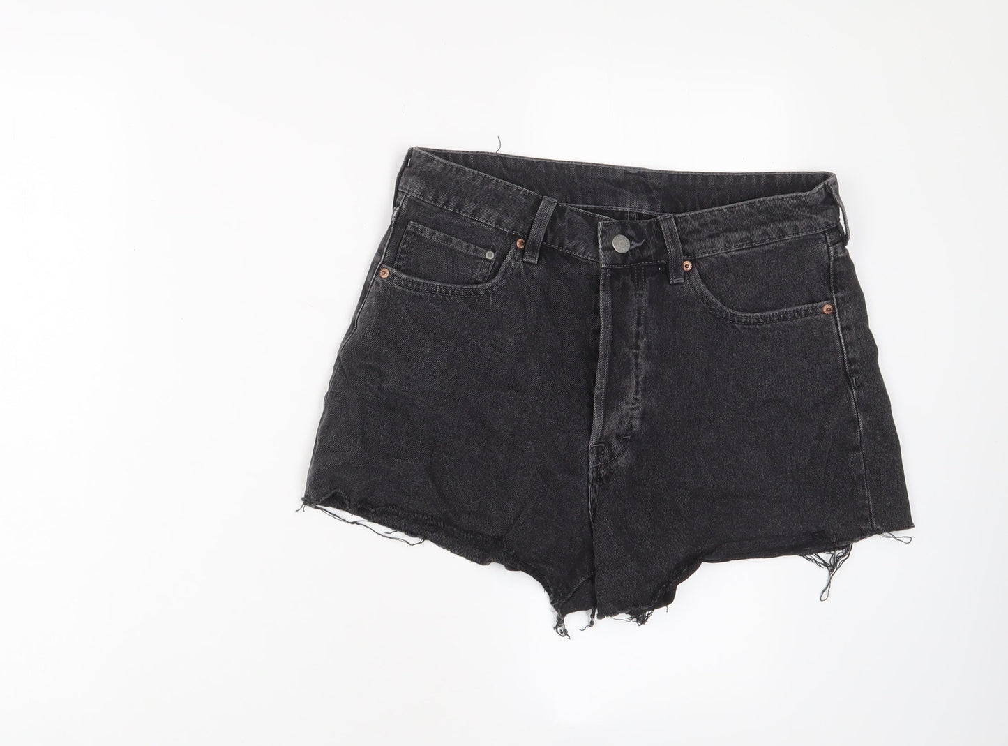 H&M Womens Black Cotton Basic Shorts Size 12 L3 in Regular Zip