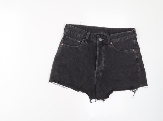 H&M Womens Black Cotton Basic Shorts Size 12 L3 in Regular Zip