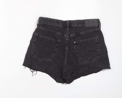 H&M Womens Black Cotton Basic Shorts Size 12 L3 in Regular Zip