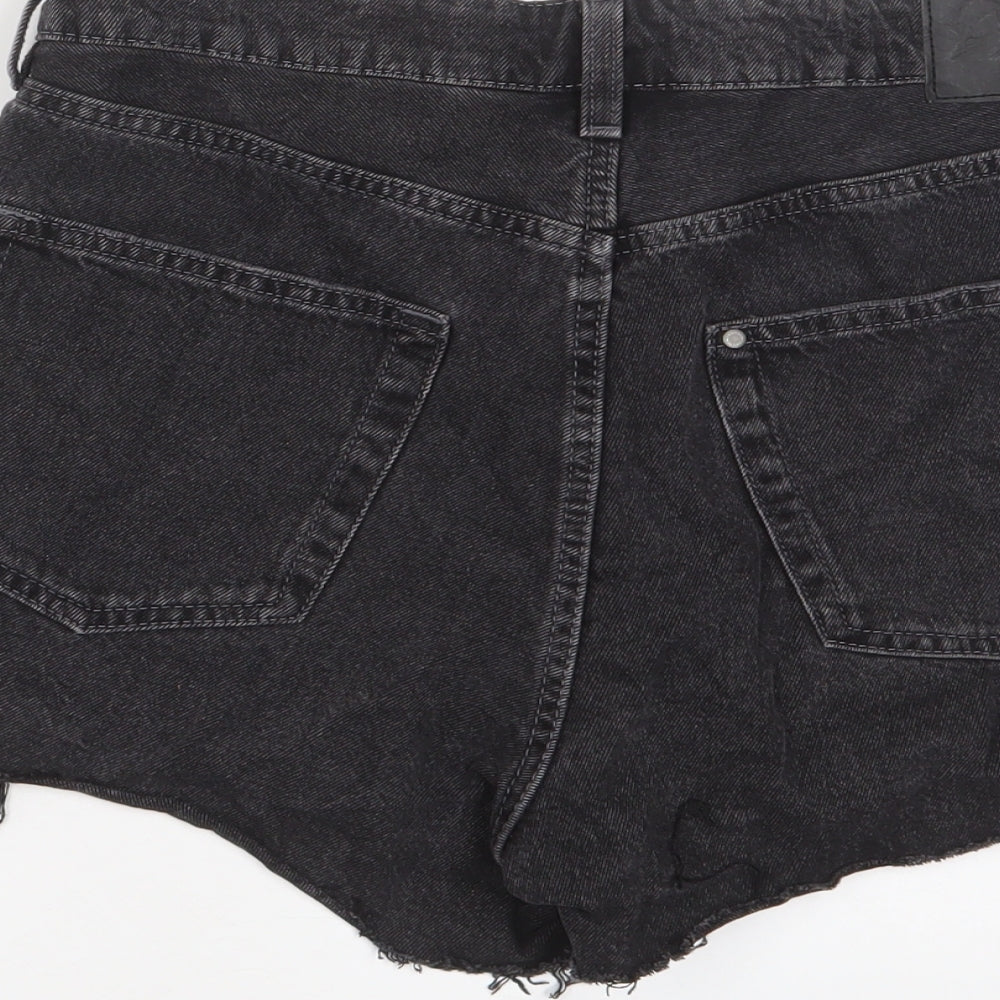 H&M Womens Black Cotton Basic Shorts Size 12 L3 in Regular Zip