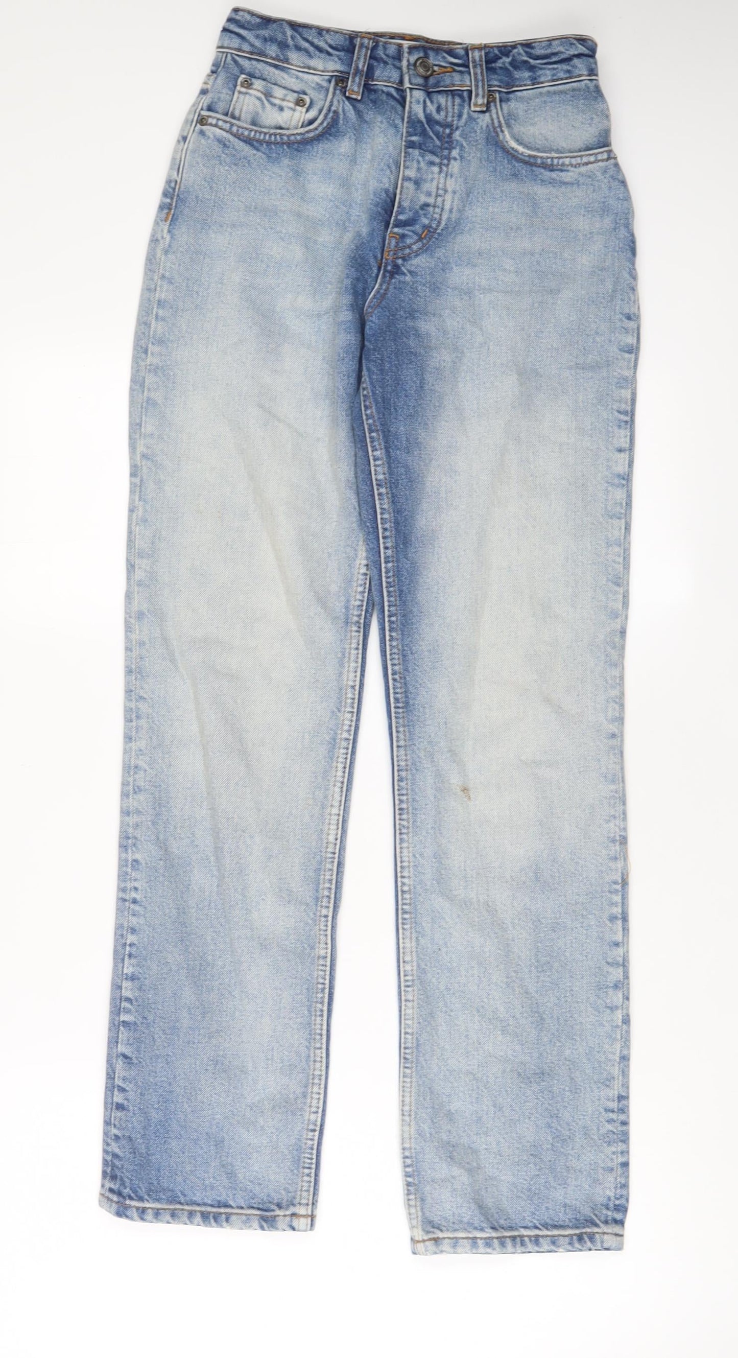 Zara Womens Blue Cotton Straight Jeans Size 4 L29 in Regular Button