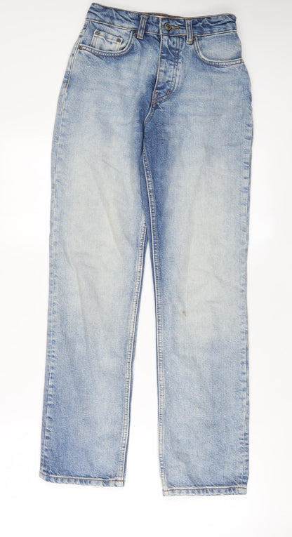 Zara Womens Blue Cotton Straight Jeans Size 4 L29 in Regular Button
