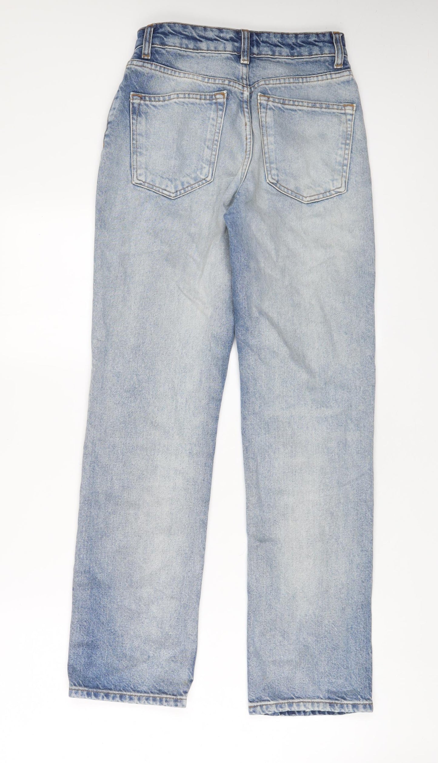 Zara Womens Blue Cotton Straight Jeans Size 4 L29 in Regular Button