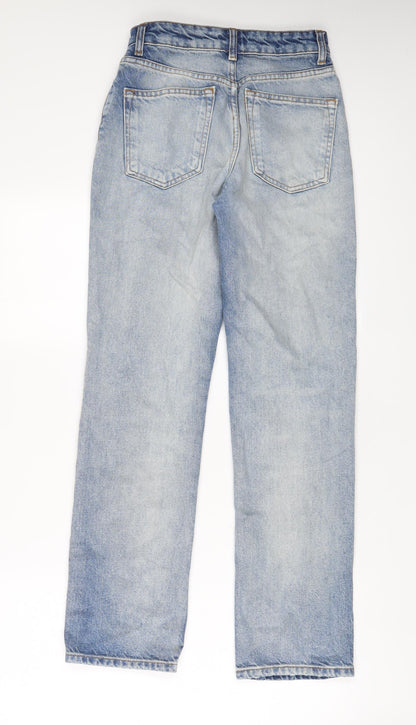Zara Womens Blue Cotton Straight Jeans Size 4 L29 in Regular Button