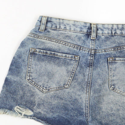 Denim & Co Womens Blue Cotton Basic Shorts Size 8 Regular Zip