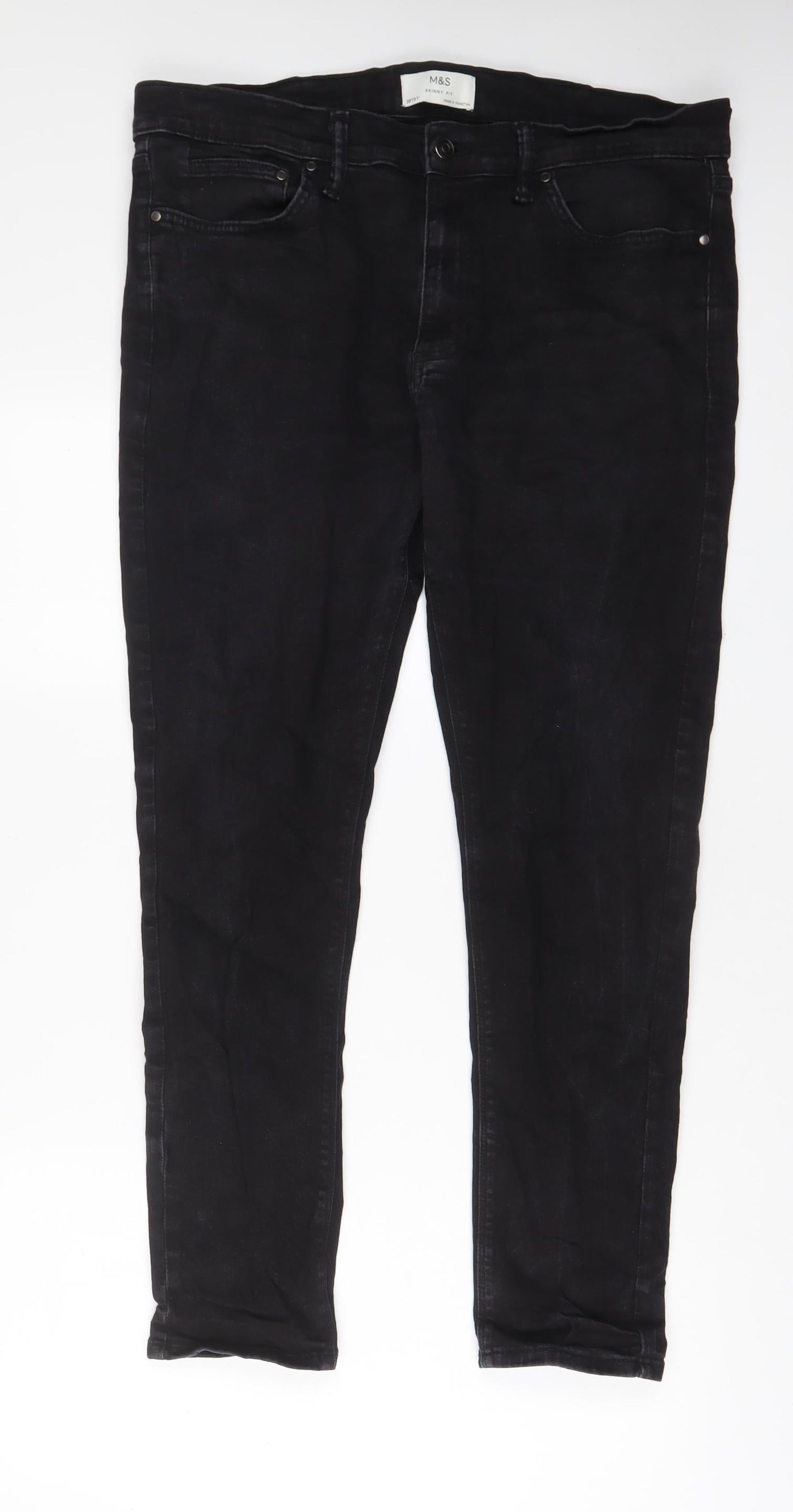 Marks and Spencer Mens Black Cotton Skinny Jeans Size 38 in L31 in Regular Zip