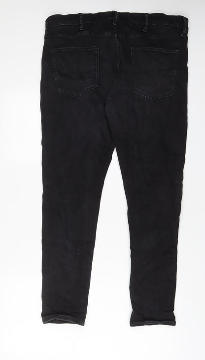 Marks and Spencer Mens Black Cotton Skinny Jeans Size 38 in L31 in Regular Zip