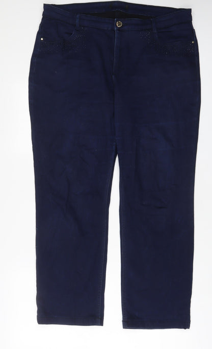 Per Una Womens Blue Cotton Straight Jeans Size 38 in L29 in Regular Zip - Studded
