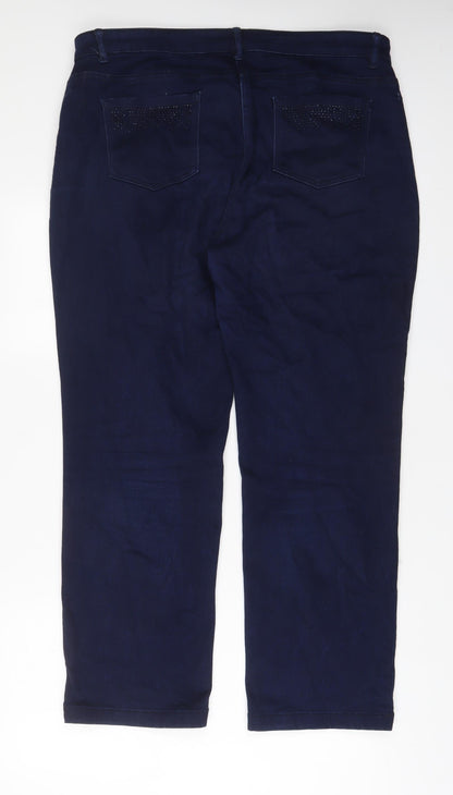 Per Una Womens Blue Cotton Straight Jeans Size 38 in L29 in Regular Zip - Studded