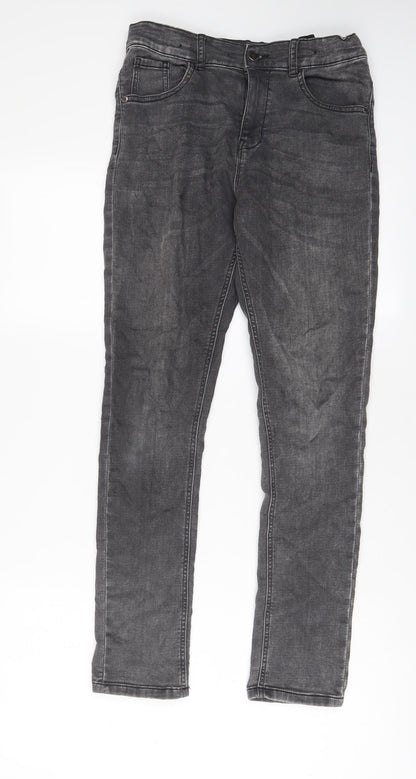 Marks and Spencer Girls Grey Cotton Skinny Jeans Size 12-13 Years L27 in Regular Zip