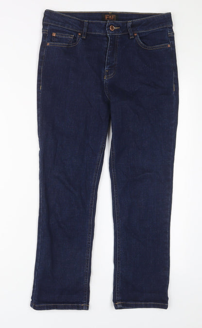 F&F Womens Blue Cotton Straight Jeans Size 10 L24 in Regular Zip