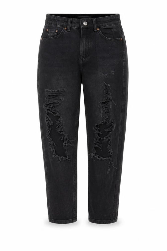 Front view of Denim & Co. women’s grey cotton straight jeans, size UK 6, 27-inch leg regular zip