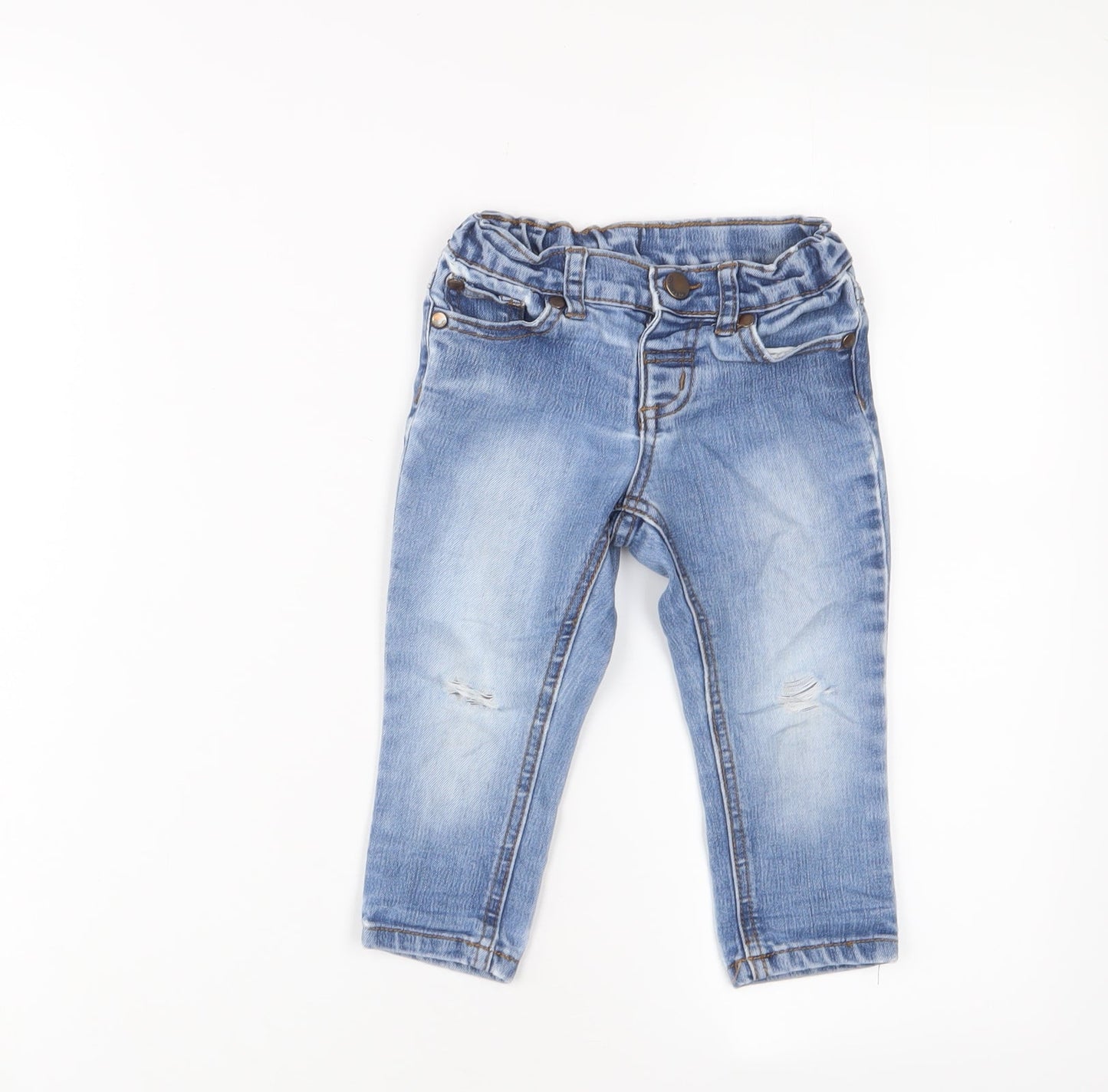 Charlie Boys Blue Cotton Capri Jeans Size 12-18 Months Zip - Pockets