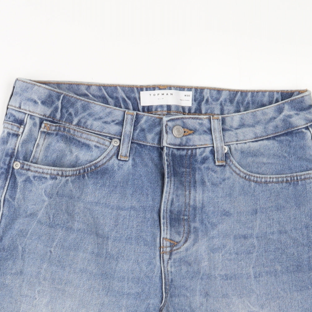 Topman Mens Blue Cotton Bermuda Shorts Size 30 in L9 in Slim Zip