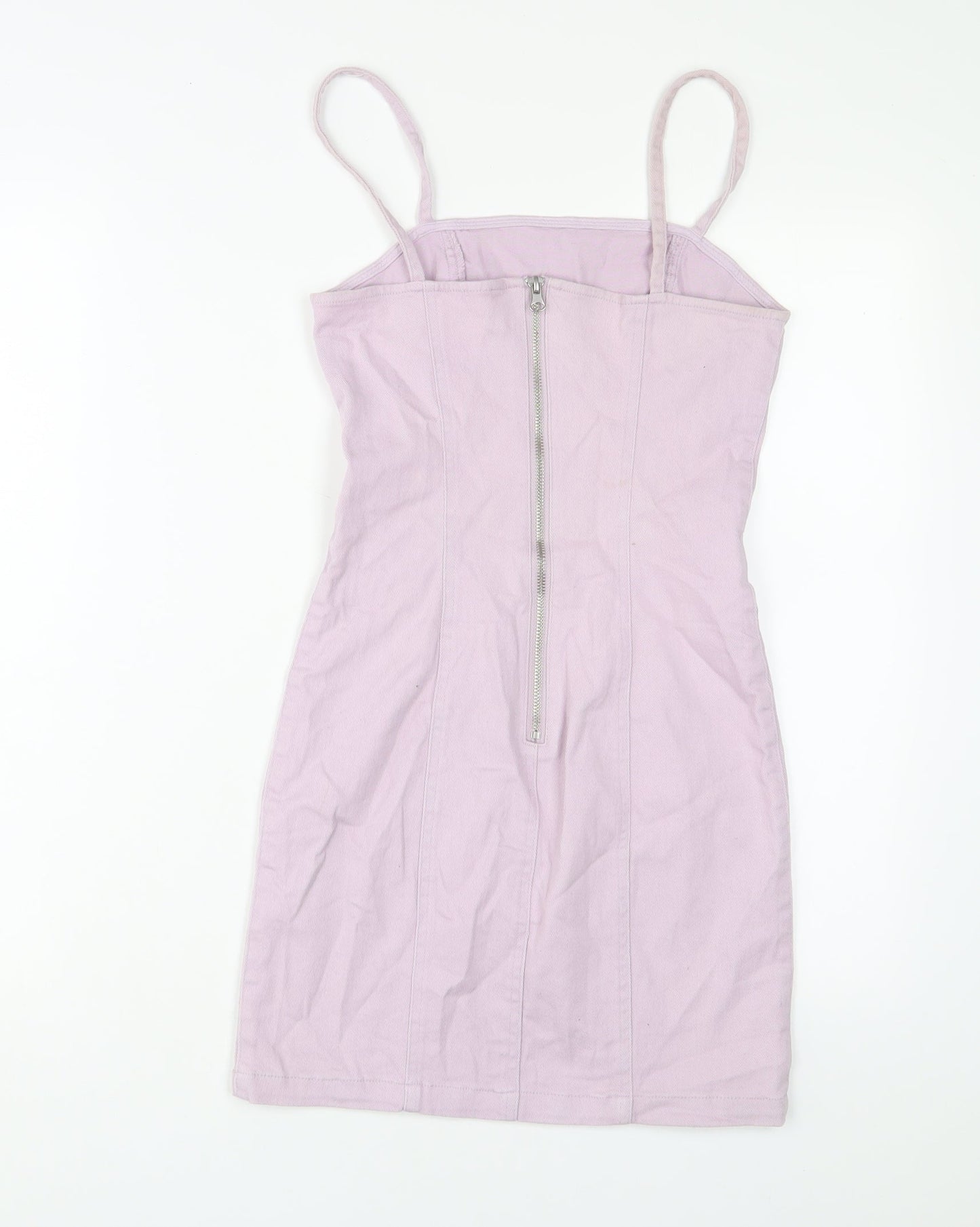 H&M Womens Purple Cotton Bodycon Size 8 Square Neck Zip