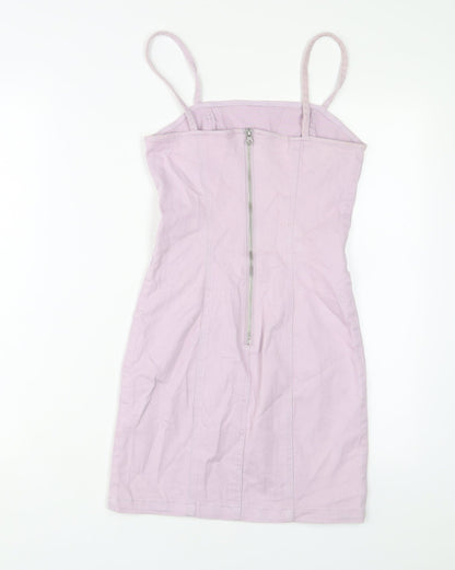 H&M Womens Purple Cotton Bodycon Size 8 Square Neck Zip