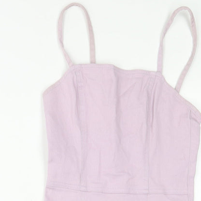H&M Womens Purple Cotton Bodycon Size 8 Square Neck Zip