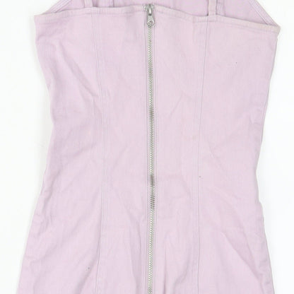 H&M Womens Purple Cotton Bodycon Size 8 Square Neck Zip