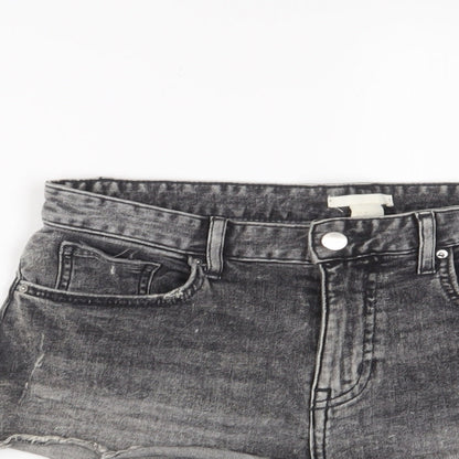 H&M Womens Grey Cotton Hot Pants Shorts Size 8 Regular Zip