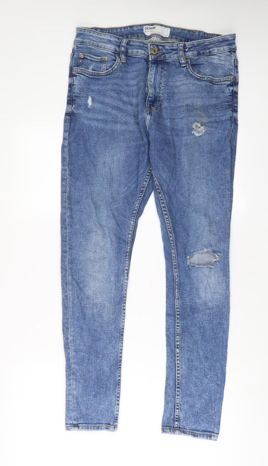 Bershka Womens Blue Cotton Skinny Jeans Size 32 in L29 in Regular Zip