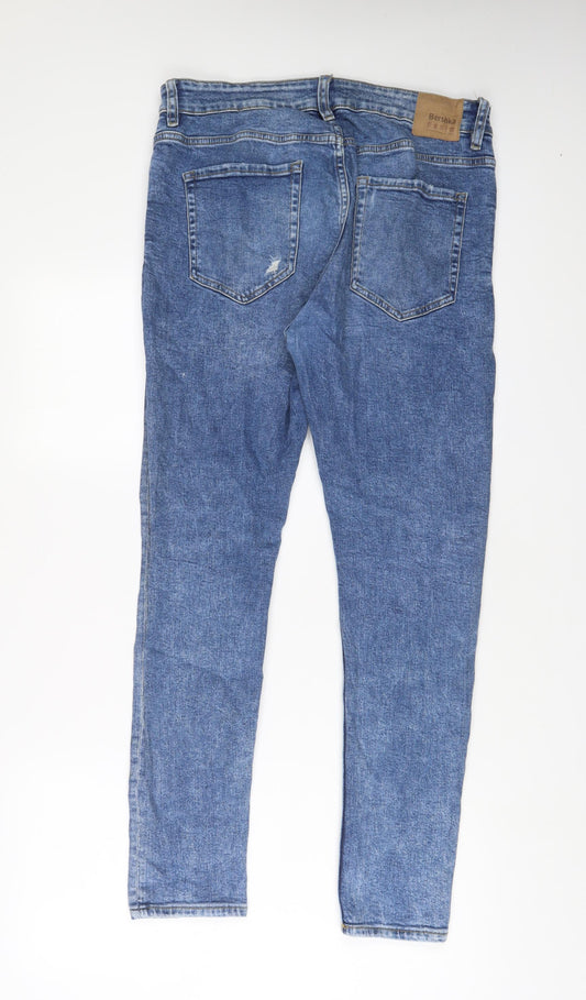Bershka Womens Blue Cotton Skinny Jeans Size 32 in L29 in Regular Zip