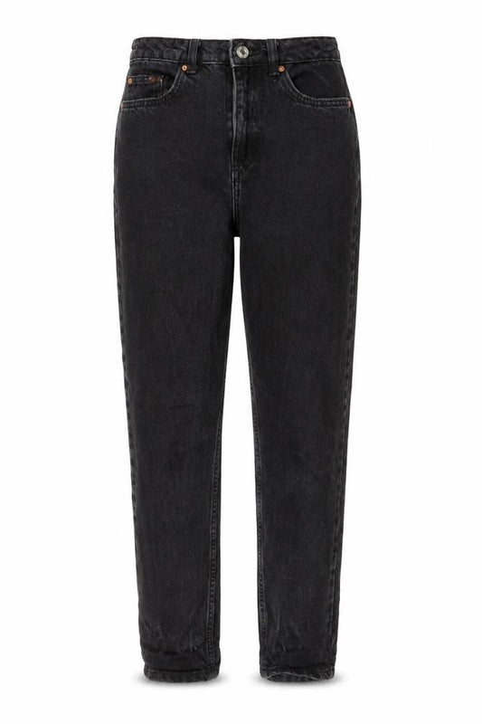 Front view of Denim & Co. women’s black cotton straight jeans, size UK 10, 28-inch leg regular zip